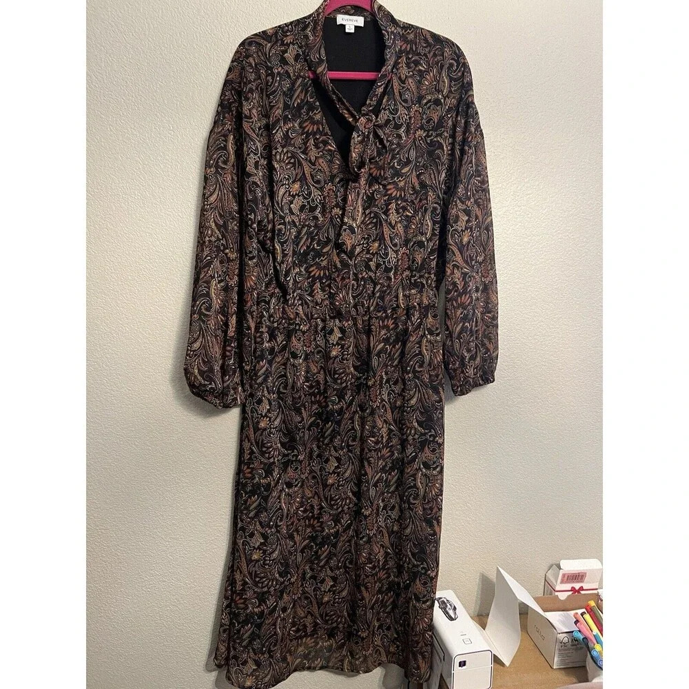 Evereve Eliza Paisley Dress Size Large Midi - Picture 2 of 7